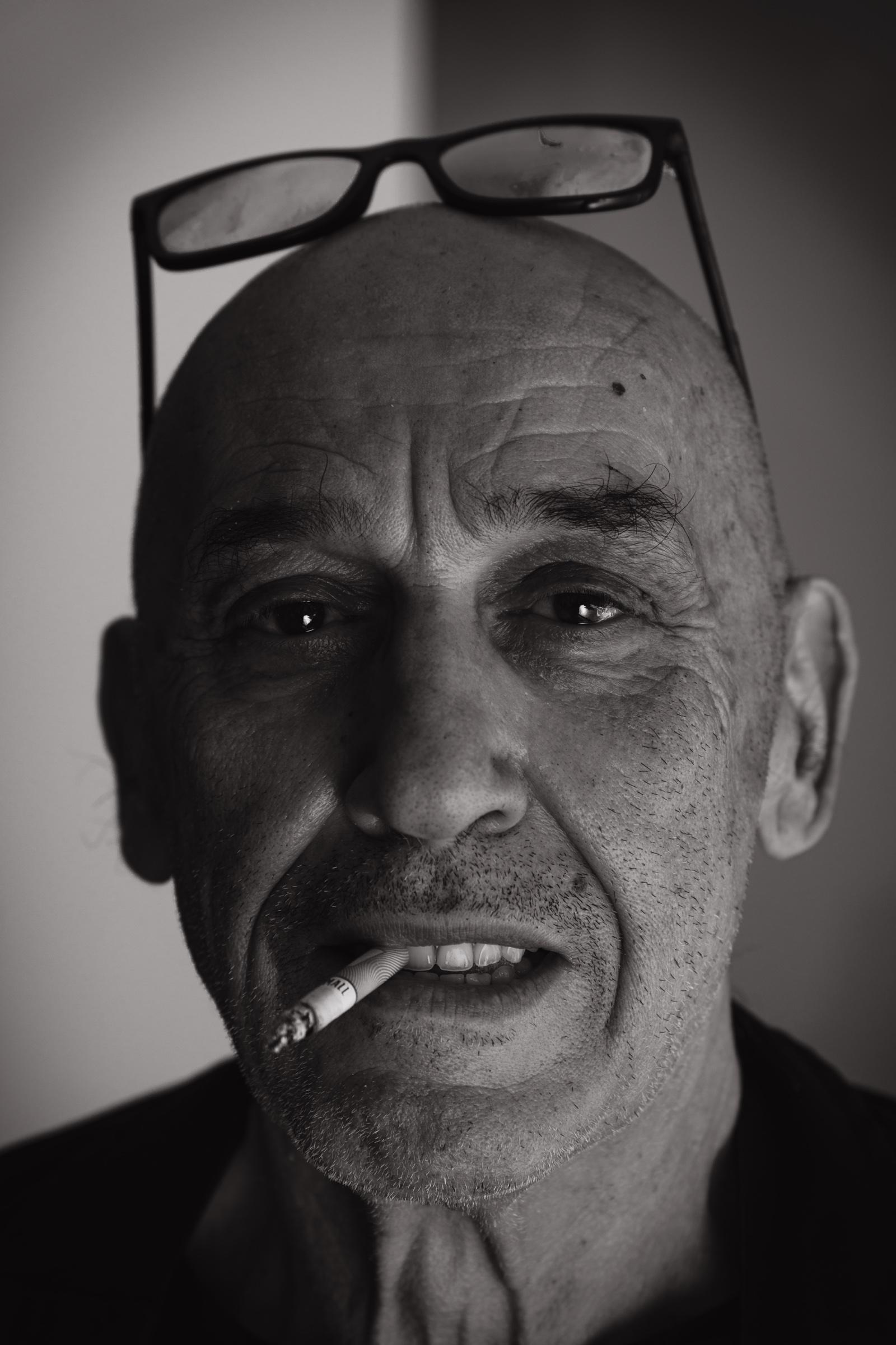 Black and white portrait of an older man